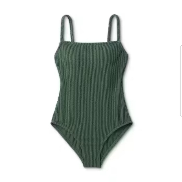 Shade & Shore | Shirred Ribbed Bandeau Cheeky One Piece - Picture 1 of 9
